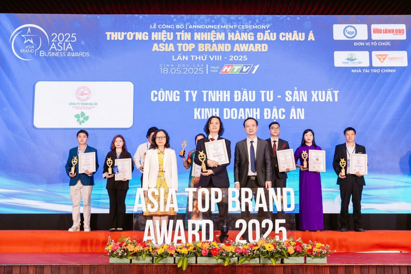 Công ty Đặc Ân vinh dự đạt Top 10 Thương hiệu Tín nhiệm Hàng đầu Châu Á năm 2025