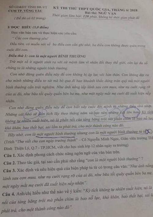 Đề thi thử THPT trích bức thư "người bình thường nhưng tử tế" từng gây bão