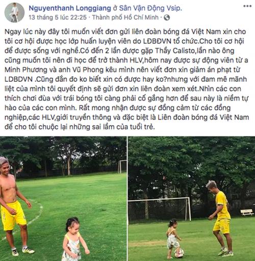 Cựu tuyển thủ Long Giang viết tâm thư xin trở lại với bóng đá